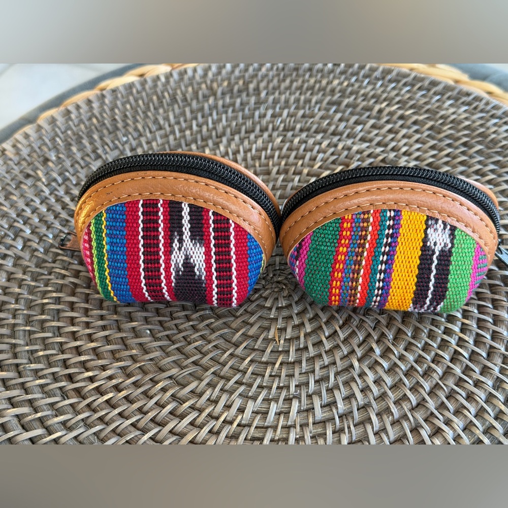2 Handcrafted Woven Leather Guatemalan Coin Purse - small